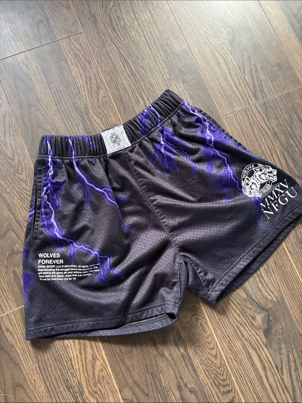 Darc Sport “Wolves Forever” Men's Athletic Shorts - Black with Purple Lightning